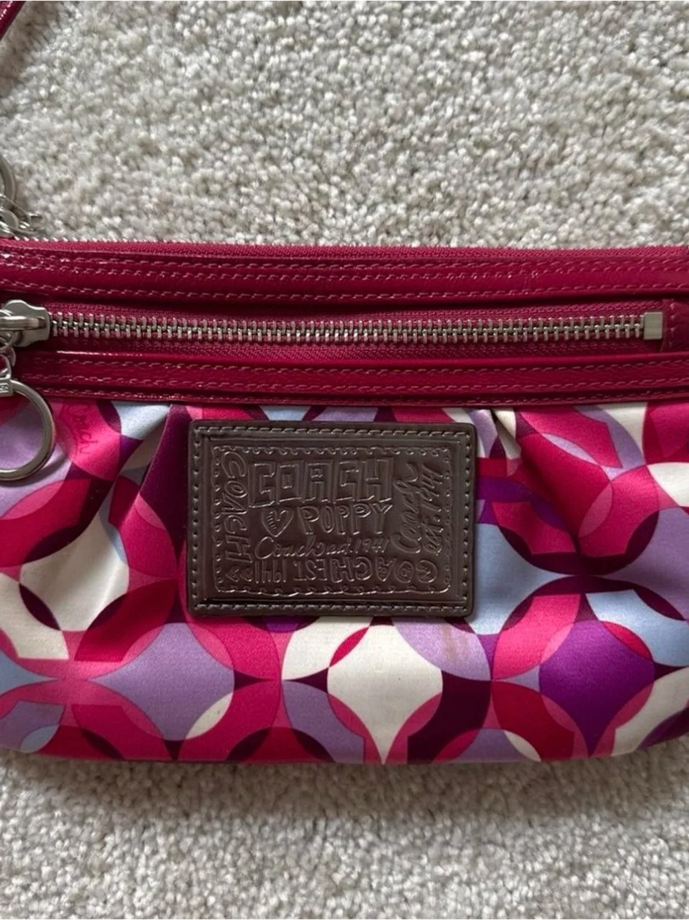 Coach Pink and Purple Geometric Wristlet Clutch